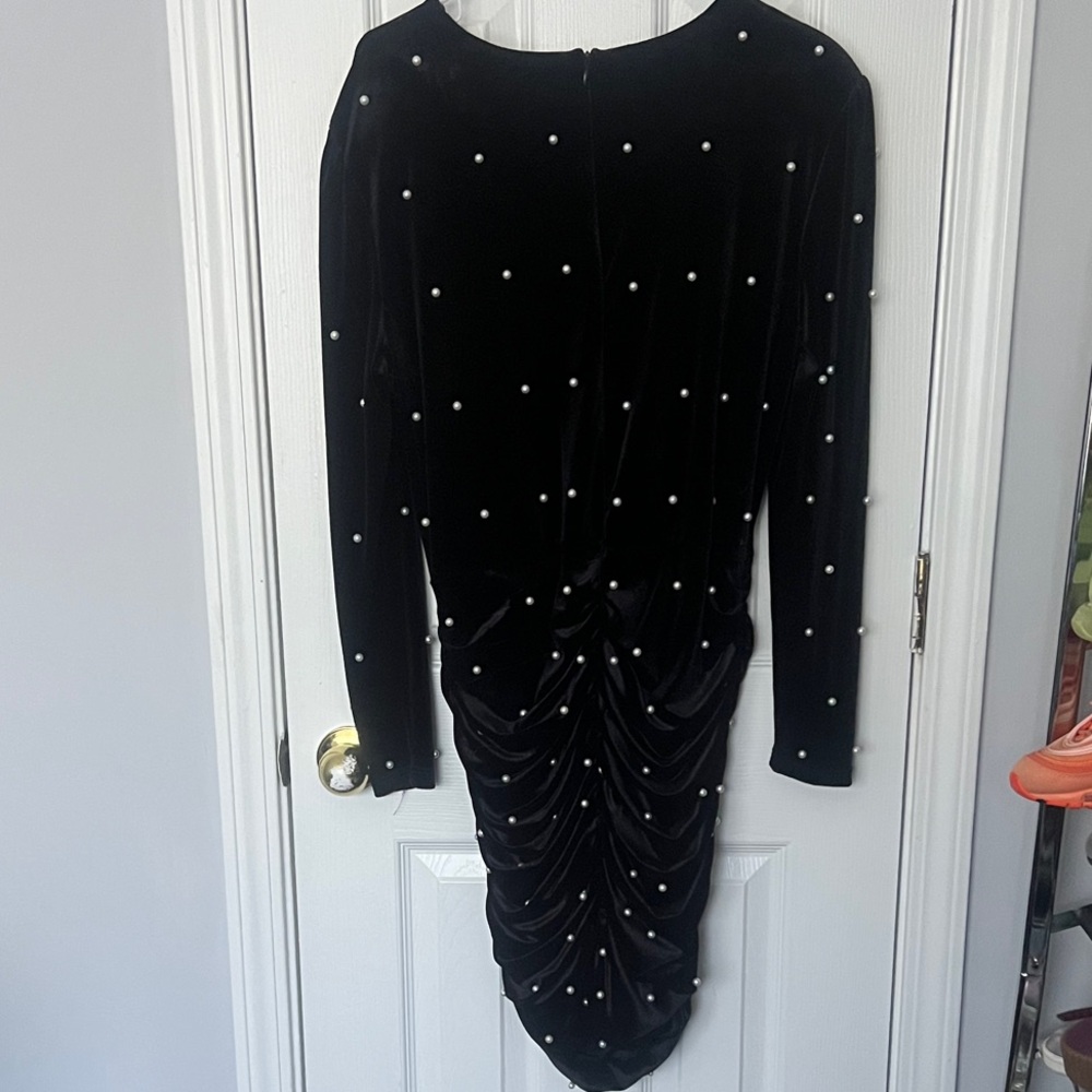 Eloquii Black Long Sleeve Dress with Pearl Accents - Picture 2 of 4
